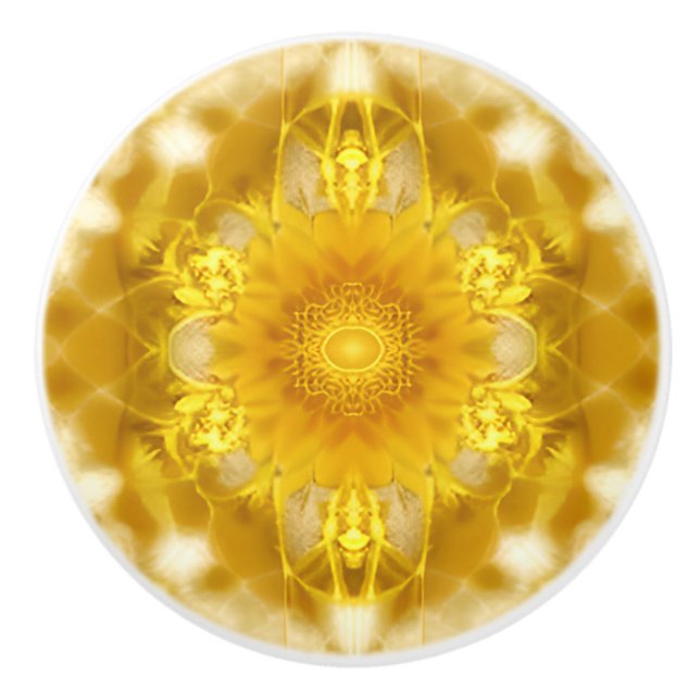Medallion i Mustard Gult Batik Mönster Knopp (Framsidan)