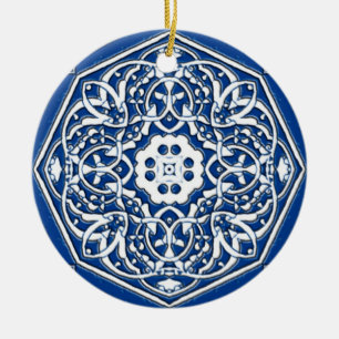 Medallion i Persian Tile Mönster - Blue and White Julgransprydnad Keramik