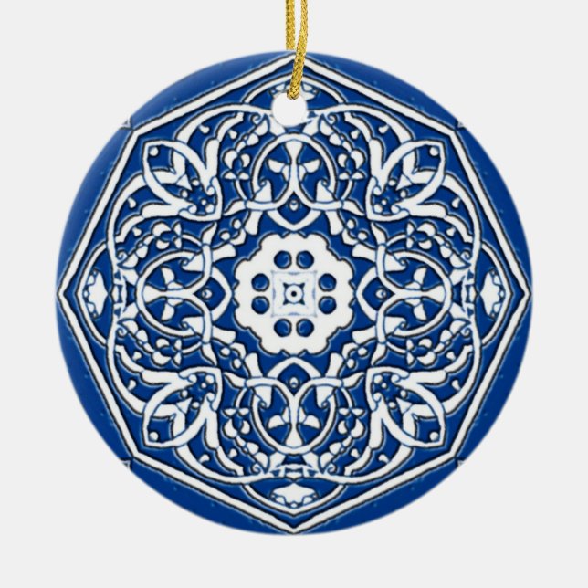 Medallion i Persian Tile Mönster - Blue and White Julgransprydnad Keramik (Framsidan)