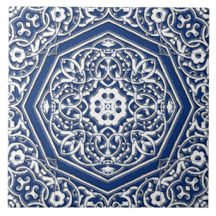 Medallion i Persian Tile Mönster - Blue and White Kakelplatta