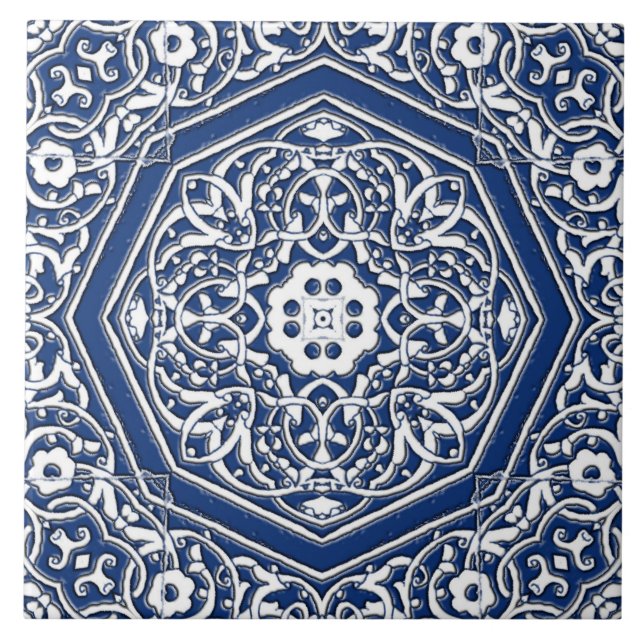 Medallion i Persian Tile Mönster - Blue and White Kakelplatta (Framsidan)