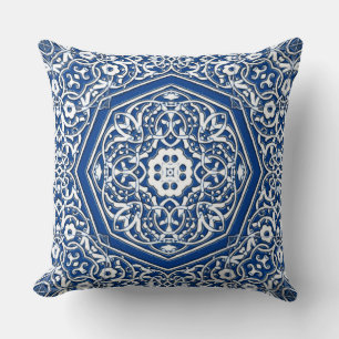 Medallion i Persian Tile Mönster - Blue and White Kudde