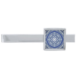 Medallion i Persian Tile Mönster - Blue and White Silverpläterad Slipsnål