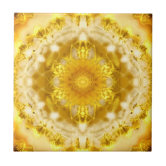 Medallion Mönster i Mustard Gult Batik Mönster Kakelplatta (Framsidan)