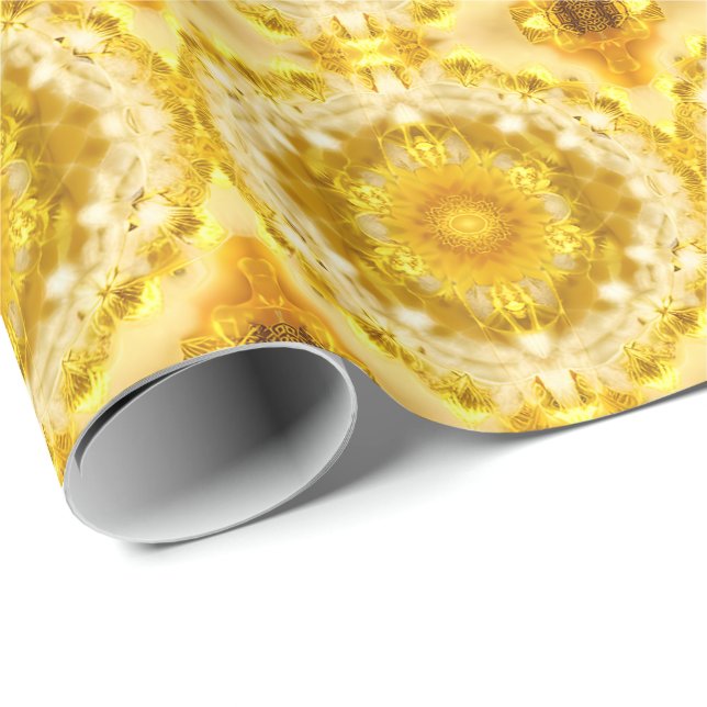 Medallion Mönster i Mustard Gult Batik Mönster Presentpapper (Rullad Hörn)