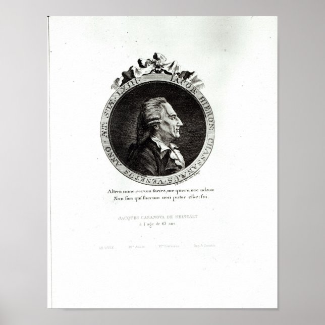 Medallion Porträtt, Giacomo Casanova, 63 år Poster (Framsidan)