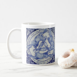 Medallion Symbol för Blue & White Three Hares Rabb Kaffemugg