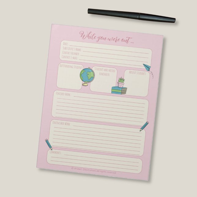 Medan Du Var Borta Sub Lärarfeedback Rosa Anteckningsblock (While you were out sub teacher  feedback pink notepad .)