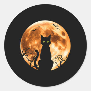 Medan Halloween Katt Måne Svart Katt Natt Fladderm Runt Klistermärke