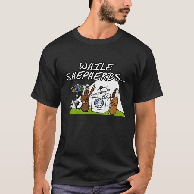 Medan Shepherds jultomhet Tvättar får C T Shirt (Framsida)