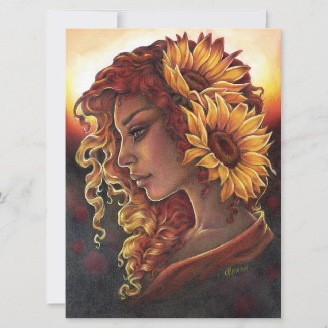 Medan solblommor Bloom Fantasy Woman Art Card (Framsida)