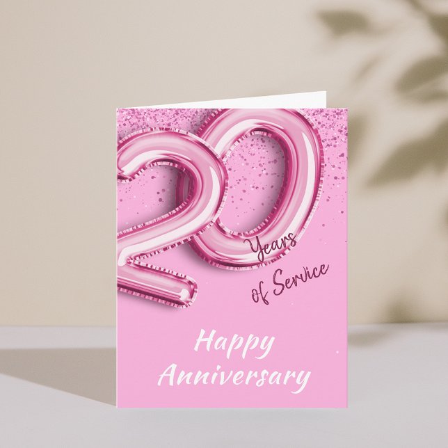Medarbetarårsdag, 20 år, PinkBalloon-kort Inbjudan (Employee Anniversary 20 Years PinkBalloon Fold Card)