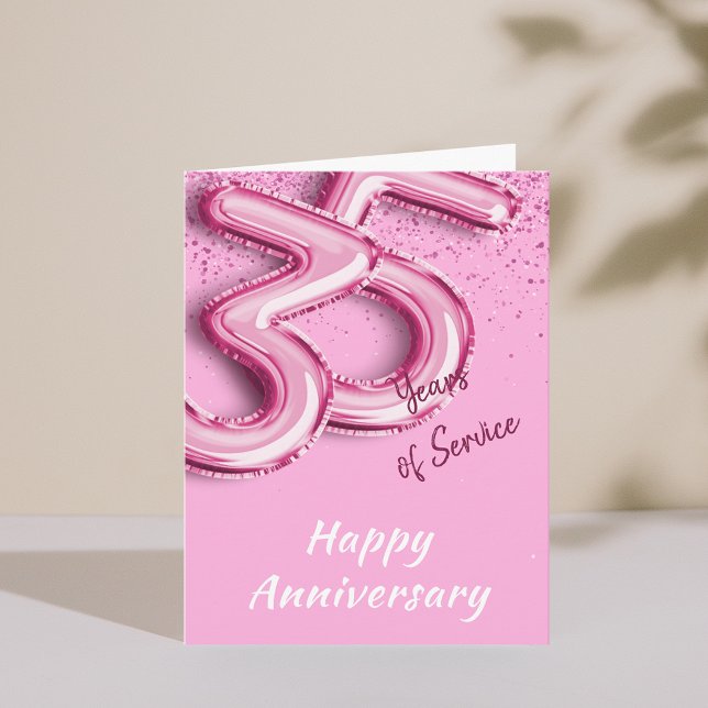 Medarbetarårsdag 35 år PinkBalloon-kort Inbjudan (Employee Anniversary 35 Years PinkBalloon Fold Card)