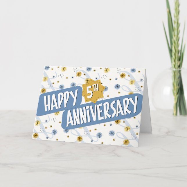 Medarbetarårsdag 5 år Blå Mönster Kort (Framsida)