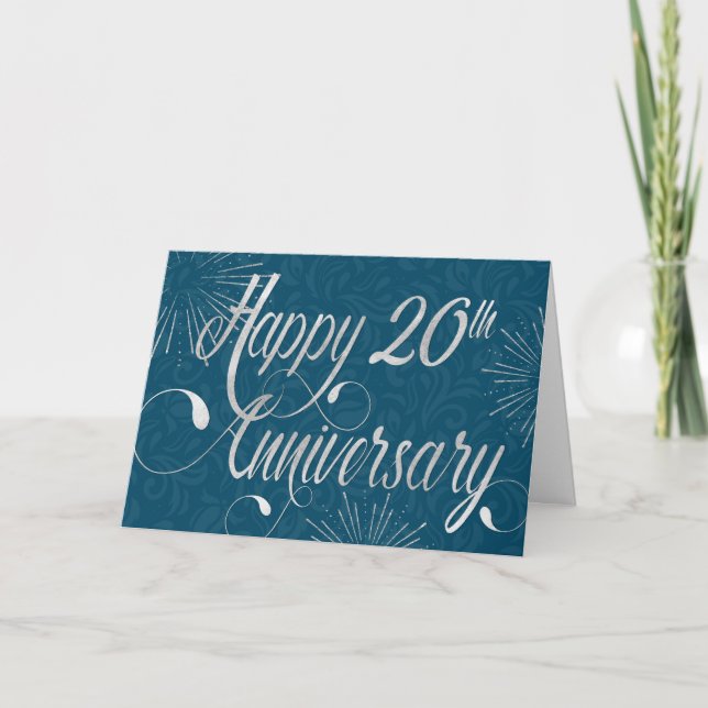 Medarbetare 20-årsdag - Swirly Text - Blue Kort (Framsida)