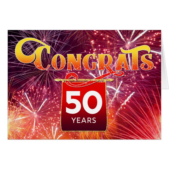 Medarbetare 50-årsdag - Firande Fireworks Hälsningskort (Framsidan Horizontal)