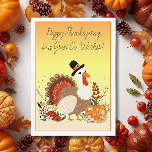 Medarbetare Glad Thanksgiving Kalkon Folkkonst Kort