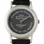 Medarbetare vid månadsutmärkelsen armbandsur<br><div class="desc">Vi presenterar vår elegant dam armklocka, en speciell tidspunkt för att hedra minnet av månadsarbetaren. Anpassa den till mottagarens namn, företag eller organisation och tilldelningsdatum för en unik kontakt. I klockan finns vita bokstäver på en slimmad svart klocka ansikte, vilket utesluter sofistikering. Det blir ett omhuldat minne av denna enastående...</div>