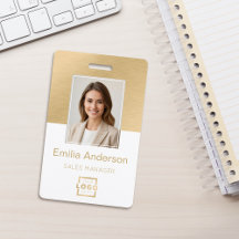 Medarbetarens foto-ID QR-Logotyp, vit Guld