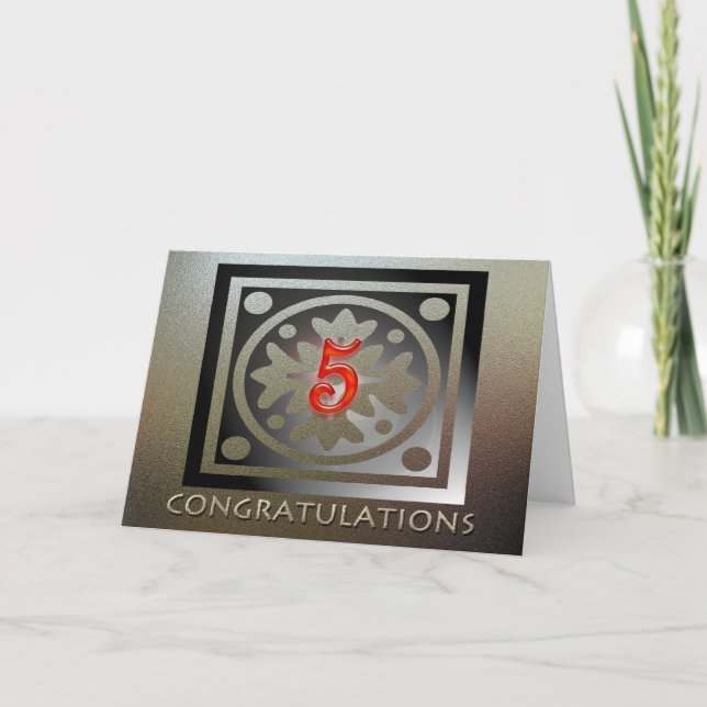 Medarbetares femårsdag Elegant Golden Red Kort (Framsida)