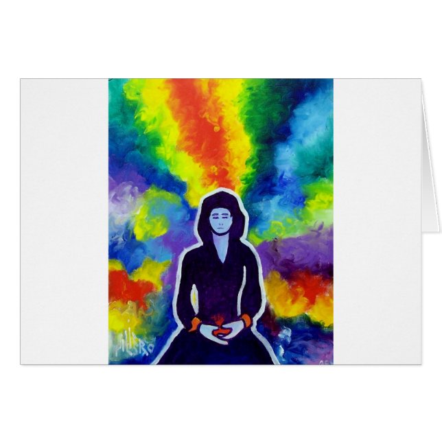 Medatating kvinna vid Piliero Hälsningskort (Framsidan Horizontal)