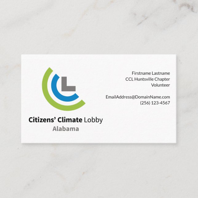 Medborgare Klimatlobbyn Alabama-affärskortet Visitkort (Framsida)