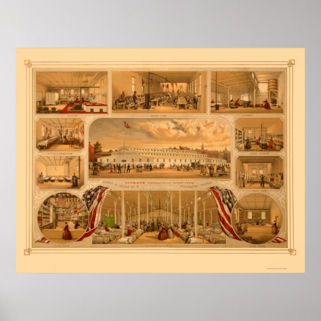 Medborgare Volunteer Hospital by P.S. Duval 1862 Poster (Framsidan)