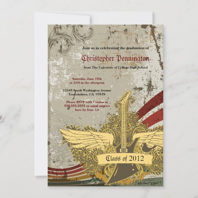 Meddelande för Grungegitarrstudentfest Inbjudningar (Framsida)