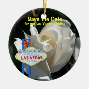 Meddelande för Las Vegas vit rosbröllop Julgransprydnad Keramik