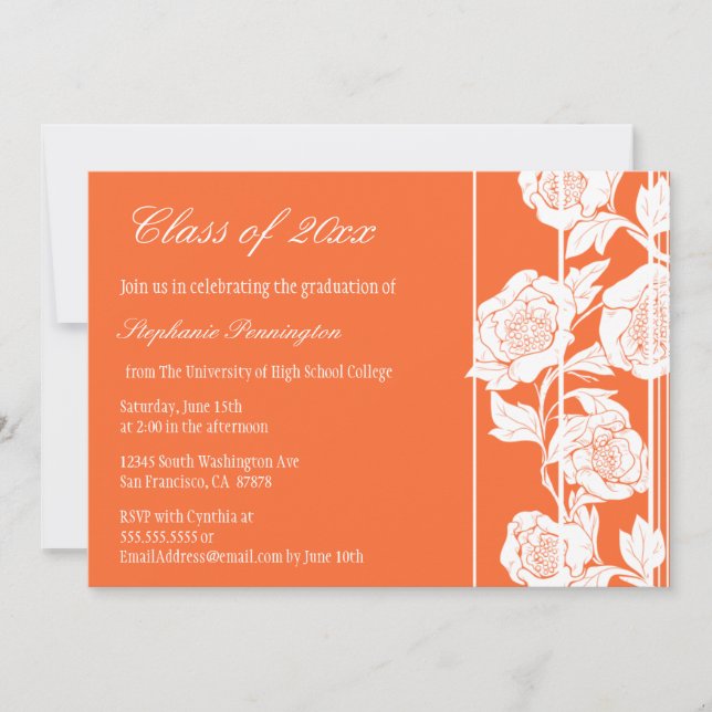 Meddelande för studentfest för korallvit blom- inbjudningar (Framsida)