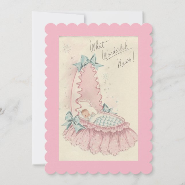 Meddelande för vintageflickafödelse inbjudningar (Framsida)