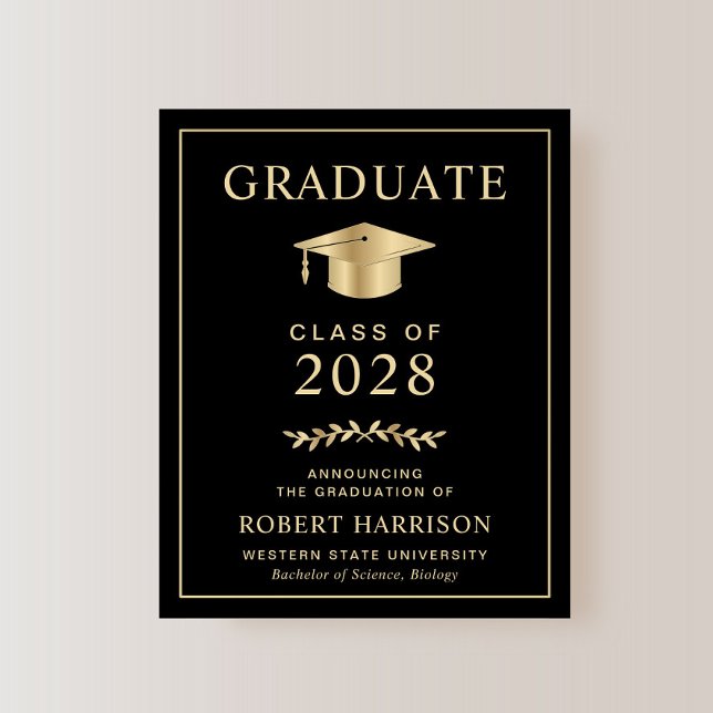 Meddelande från budgethögskolan i Guld Studenten (An elegant college graduation announcement to celebrate the graduate's achievements)