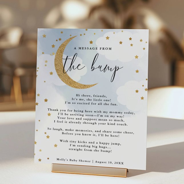 Meddelande från Bump Blue Guld Måne Baby Shower Poster (Skapare uppladdad)