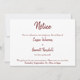 Meddelande från Burgundy uppskjutit Bröllop Inbjudningar