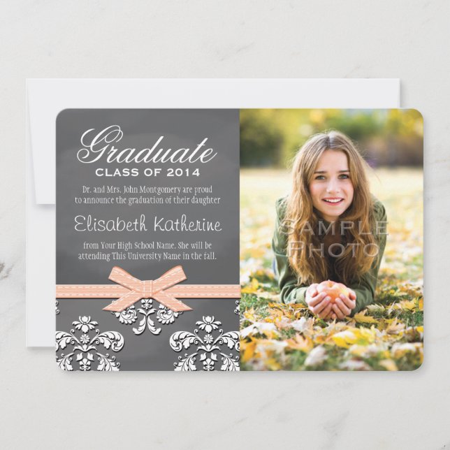 Meddelande från Coral Bow Chalkboard Snöre Student Inbjudningar (Framsida)