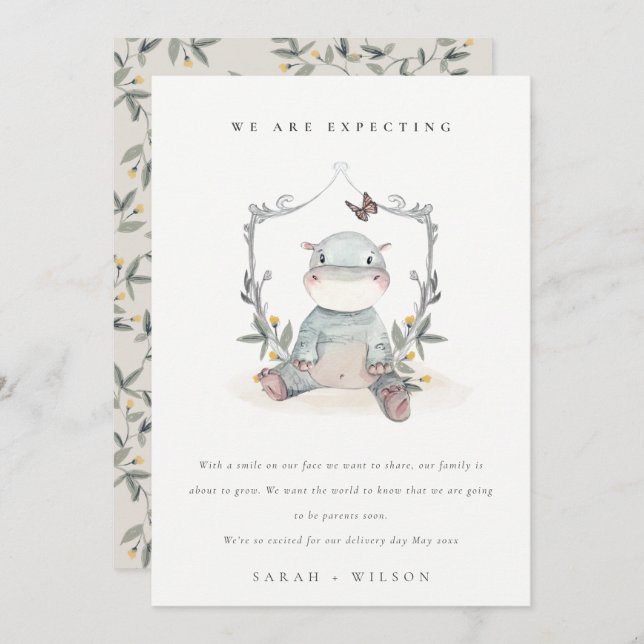 Meddelande från Cute Baby Hippo Foliage Balloon Ba (Fram/baksida)