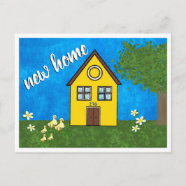 Meddelande från Cute New Home Gult House Teckning Vykort