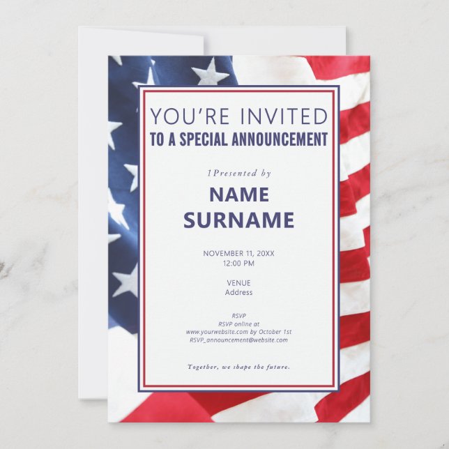 Meddelande från den politiska kandidaten till Teas Inbjudningar (Framsida)