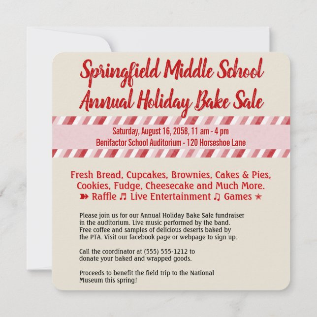 Meddelande från Helgdag Bake Sale Bunnies Inbjudningar (Baksida)