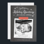 Meddelande från Jul-jul-Baby i Chalkboard<br><div class="desc">Ett val av perfekt för nya föräldrar, detta helgdag-kort, skickar julhälsningar samtidigt som du visar ditt söta nya tillval i det moderna ryska stil med en bakgrund i ritbordet och stil-fotot ram accentuerat med rött pricktejp. Anpassa fronten med baby födelseinformation och baksidan med ett familjefoto och anpassningsbar till din familj...</div>