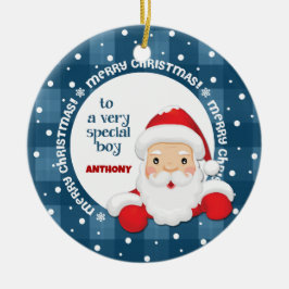 Meddelande från Jultomten för eget namn på pojke Julgransprydnad Keramik