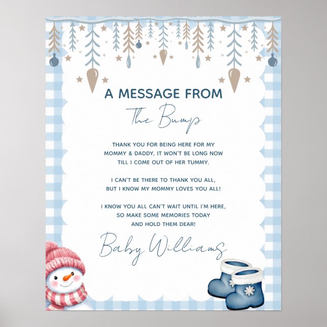 Meddelande Från Knoppen Vinter Baby Shower Skylt (Framsidan)
