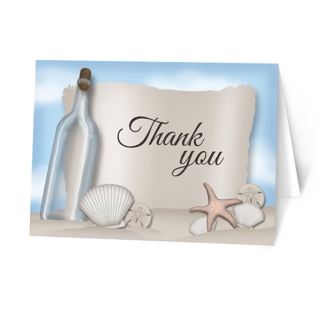 Meddelande från kort för tack för en flaskastrand (Message from a Bottle Beach Thank You Cards from Artistically Invited on Zazzle.)