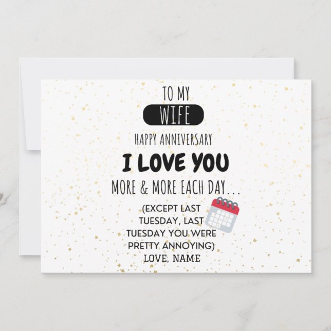 Meddelande från Make till frun Humor på årsdagen (Framsida)