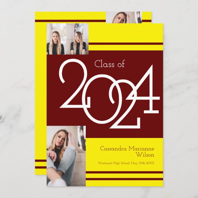 Meddelande från Maroon Gult School Färg Studenten Inbjudningar (Fram/baksida)