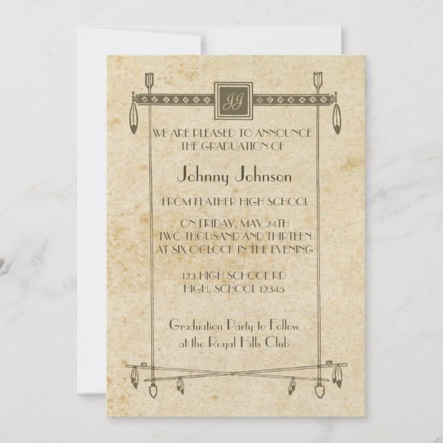 Meddelande från Retro Feather Banner Theme Student Inbjudningar (Framsida)