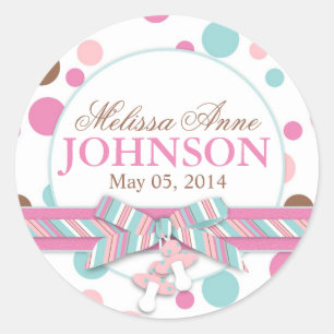 Meddelande från Retro Rosa & Aqua Polka dots Runt Klistermärke