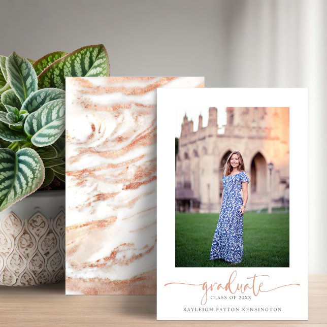 Meddelande från Ro Guld Marble Studenten (Budget Rose Gold Marble Graduation Announcement Cards)