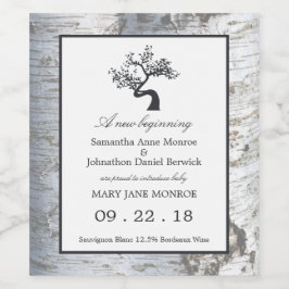 Meddelande från Rustic Silver Birch Träd Baby Vinflaska Etikett