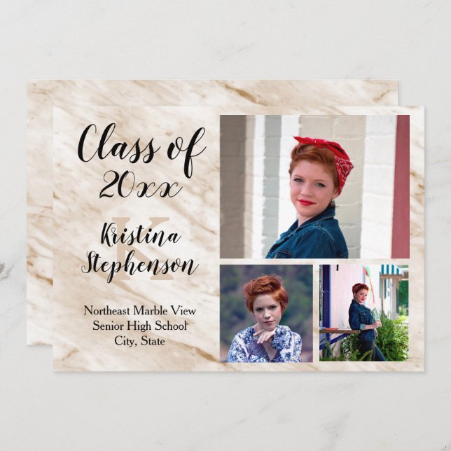 Meddelande från Tan Marble 3 Photo School Studente Inbjudningar (Fram/baksida)